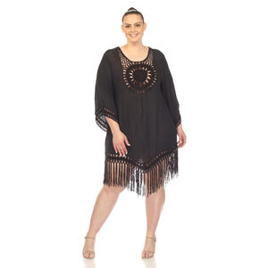 Plus Size Crocheted Fringed Trim Dress Cover Up